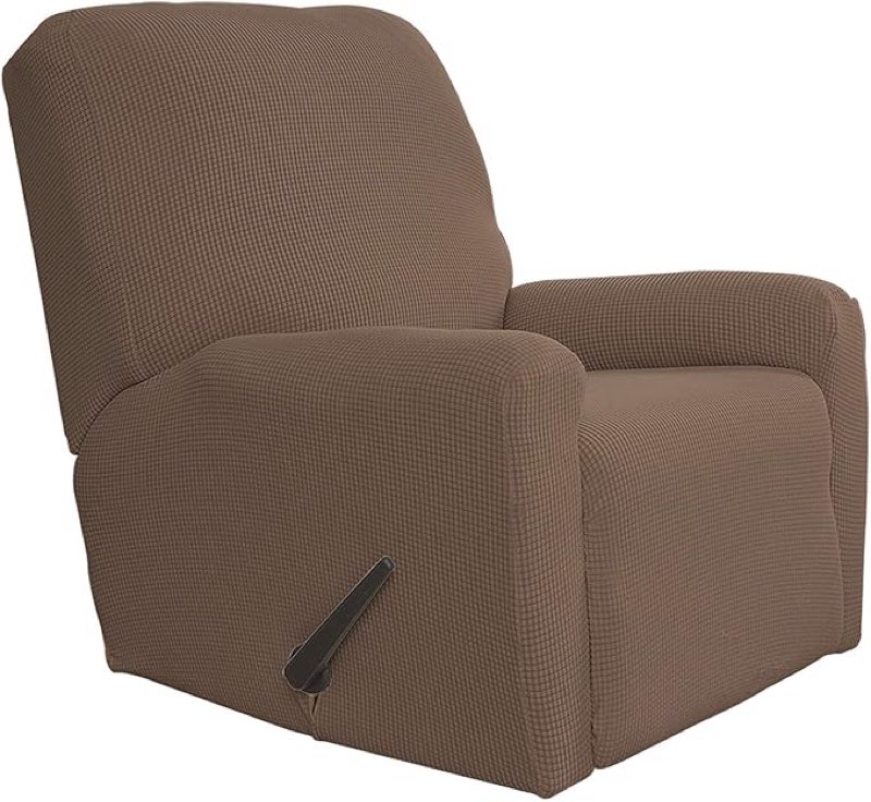 Easy-Going Recliner Stretch Sofa Slipcover Sofa Cover 4-Pieces Furniture Protector Couch Soft with Elastic Bottom, Spandex Jacquard Fabric Small Checks(Recliner,Brown
