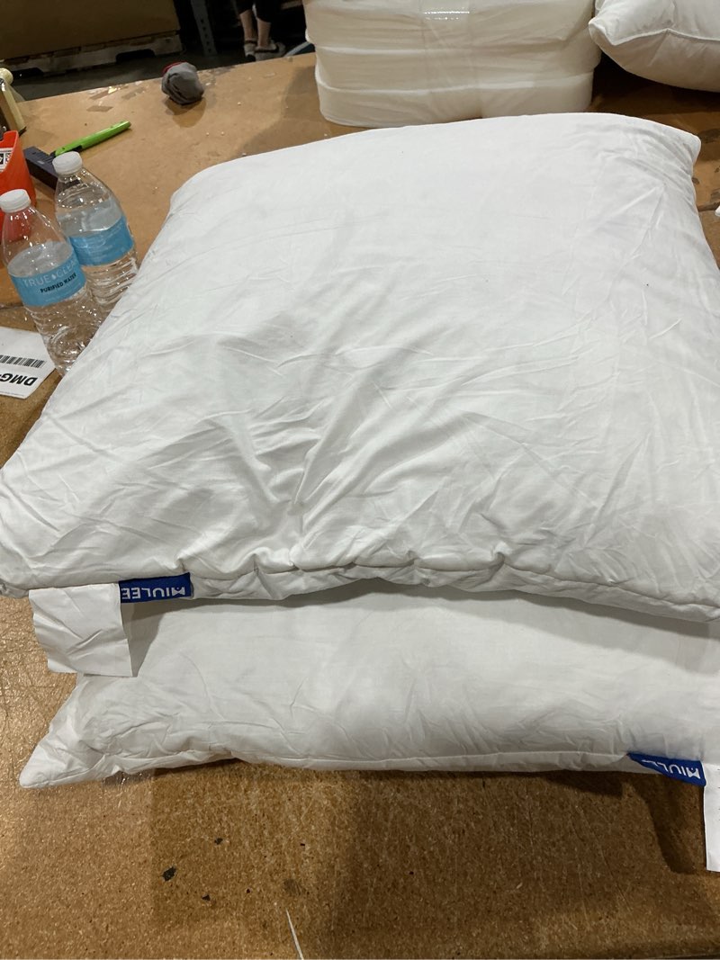 Condition photo showing Good Condition for miulee 26x26 euro pillow inserts,set of 2 down feather throw pillows for couch sofa bed, decorative fluffy throw pillow inserts cotton fabric,white 2 26x26 inch