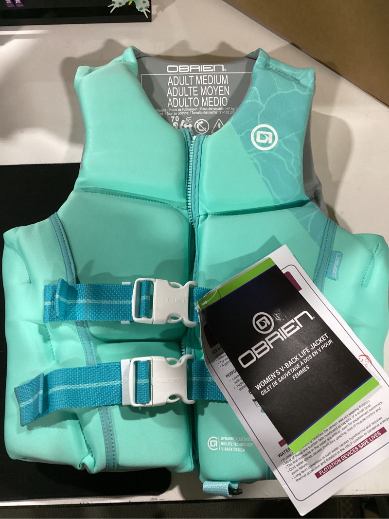 Condition photo showing New/Like New for o'brien women's flex v-back neoprene uscga lfie jacket for watersports, boating, pwc, swimming & paddle mint medium