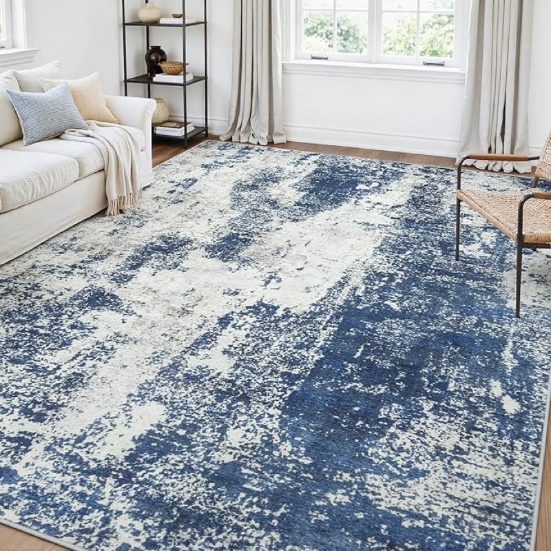 item similar))))))))area rug living room rugs: 9x12 large soft indoor carpet modern abstract decor rug with non slip rubber backing for under dining table nursery home office bedroom blue
