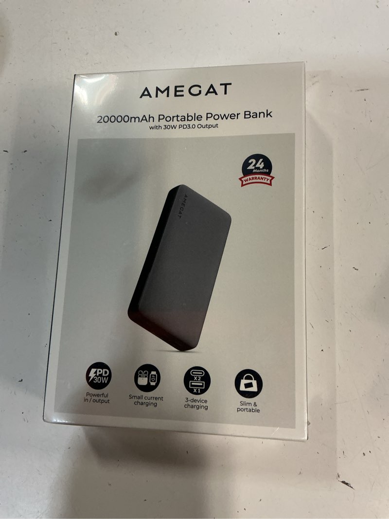 Condition photo showing New/Like New for amegat power bank 20000mah  30w usb c in & out portable charger  pd fast charging 3-port phone battery pack for iphone 15/14/13/12 series  samsung  ip