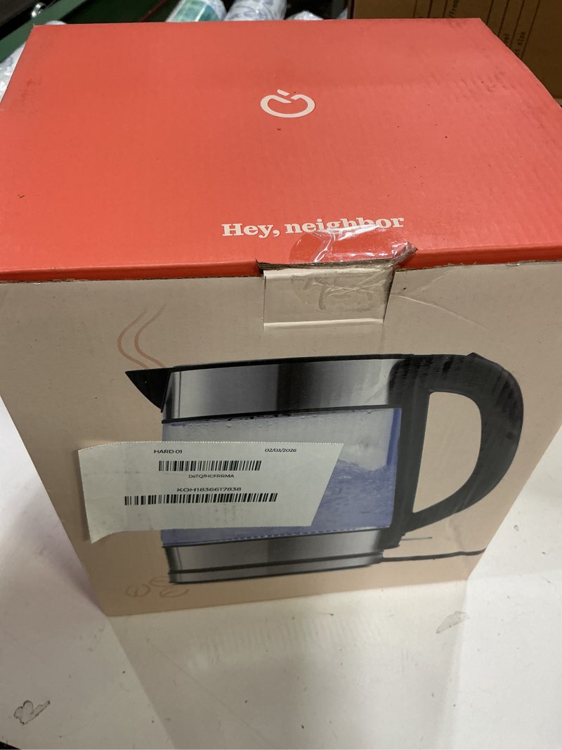 Condition photo showing Good Condition for Speed-Boil Electric Kettle For Coffee & Tea - 1.7L Water Boiler 1500W, Borosilicate Glass, Easy Clean Wide Opening, Auto Shut-Off, Cool Touch Handle, LED Light. 360° Rotation, Boil Dry Protection Black