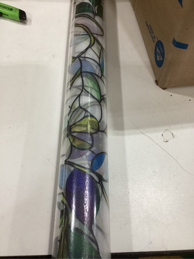Condition photo showing New/Like New for window film, frosted privacy, one way tint, uv block, heat insulation, anti-glare, static cling, renter friendly for home bathroom door frosted purple flower 45*156