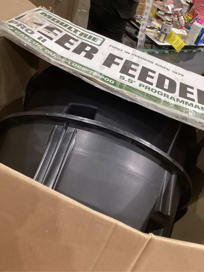 Condition photo showing As Is for Moultrie 30-Gallon Deer Feeder Tripod - Moultrie Quick-Lock Hopper System - Digital Timer Control - 200 lb Feed Capacity - Durable Polymer Build - Metal Spin Plate Pro II