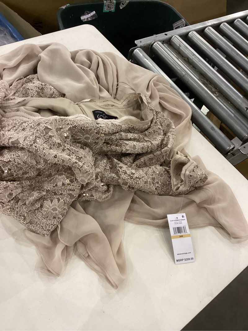 Condition photo showing Good Condition for Alex Evenings Women's 3/4 Sleeve Stretch Lace Bodice Mock One Piece Gown Plus 24 Taupe