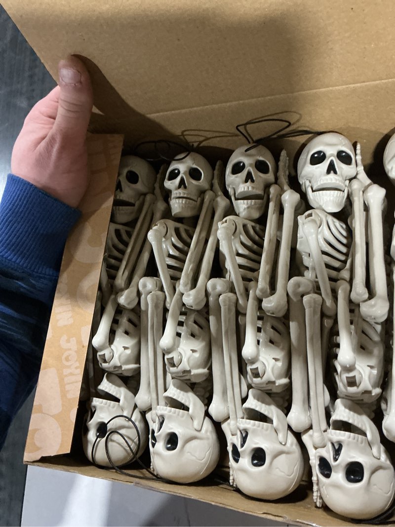 Condition photo showing Good Condition for JOYIN 10 PCS 16" Halloween Skeleton Decor, Full Body Stayable Movable Joints, Posable Hanging Skeletons for Halloween Decoration, Yard, Graveyard, Haunted House Props, Spooky Scene Party Favor 16 inches 10.0