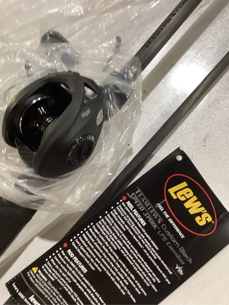 Condition photo showing As Is for Lew's Tournament Pro LFS Speed Spool Baitcast Fishing Reel, Aluminum Frame, Premium 11 Stainless Steel Ball Bearings. Combo but pole is broken in two places