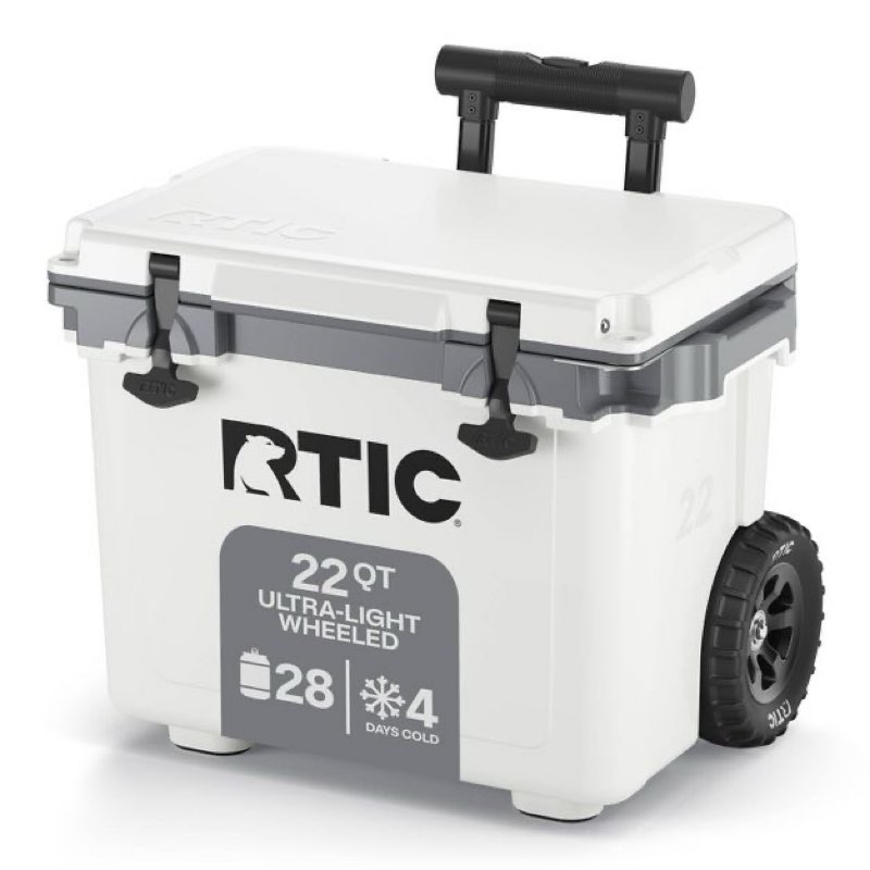 RTIC Outdoors 22qt Ultra Light Wheeled Hard Sided Cooler - White: Polypropylene Construction