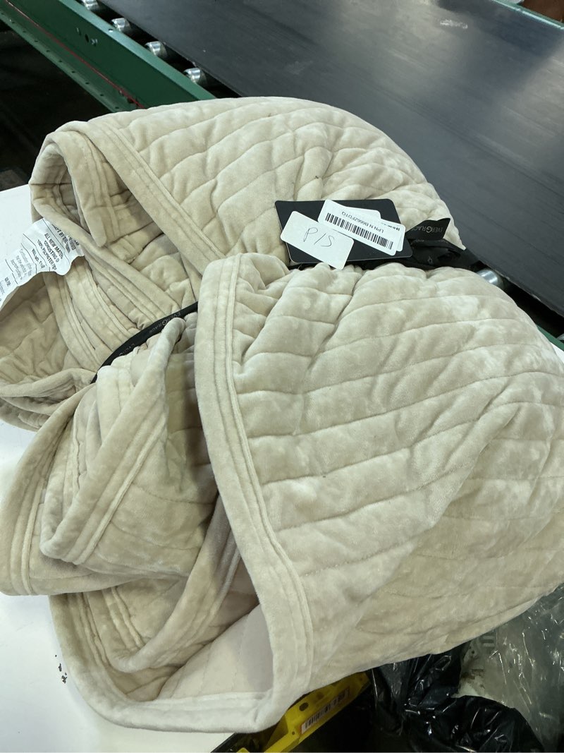 Condition photo showing Good Condition for evergrace velvet quilt set queen size, luxurious soft striped channel bedding set, lightweight velvet comforter for all season, oversized bedspread coverlet with 2 matching shams, beige taupe full/queen (90" x 92") beige taupe