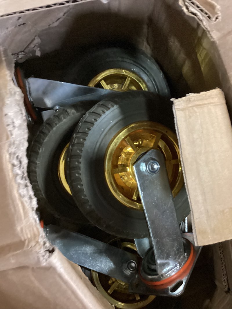 Condition photo showing Good Condition for 4 pcs 8 inch caster wheels, swivel rubber plate caster with top plate and screws, 3000lbs load heavy