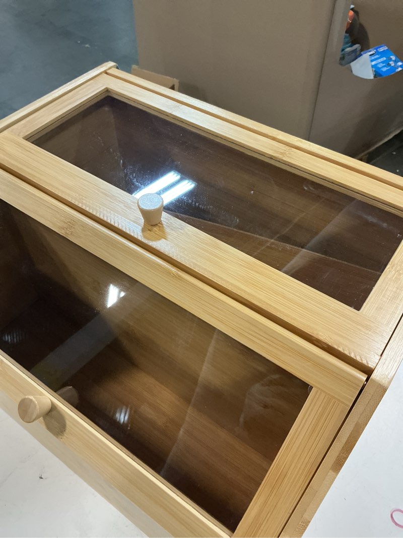Condition photo showing As Is for bmosu farmhouse bread box for kitchen countertop bread box double layer bamboo wooden extra large capacity bin kitchen food storage container(natural)