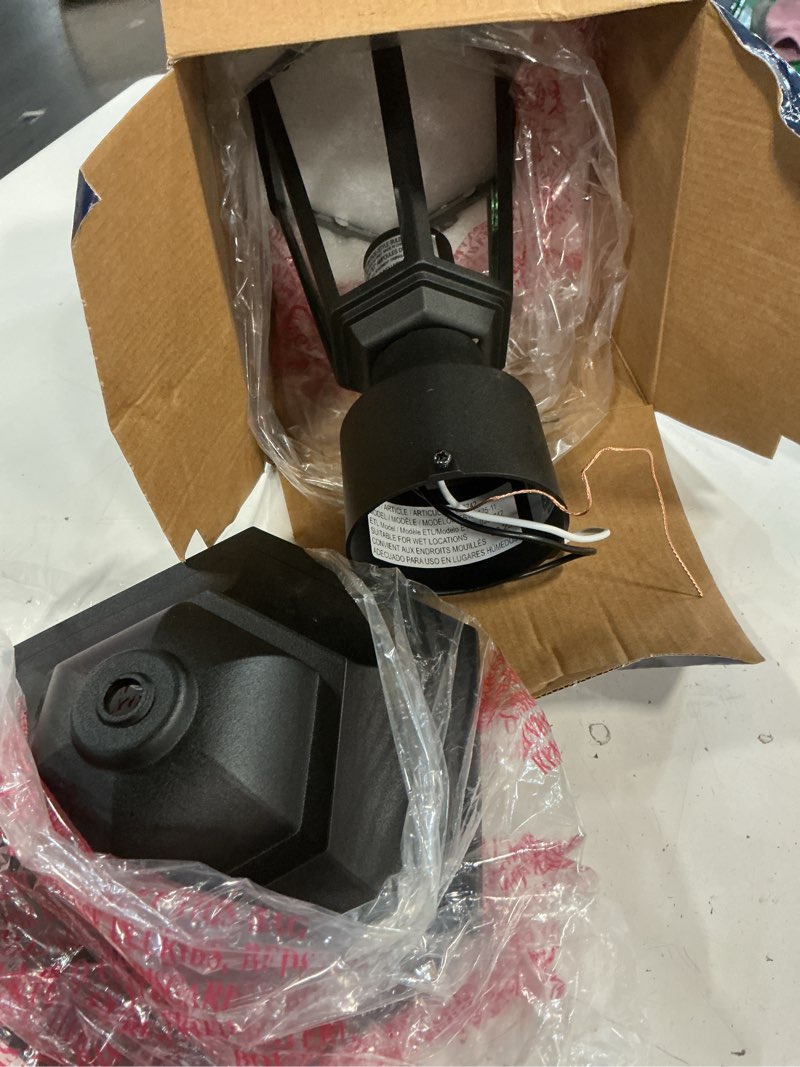 Condition photo showing Good Condition for project source steinbeck 14.92-in sand black traditional outdoor light post lantern