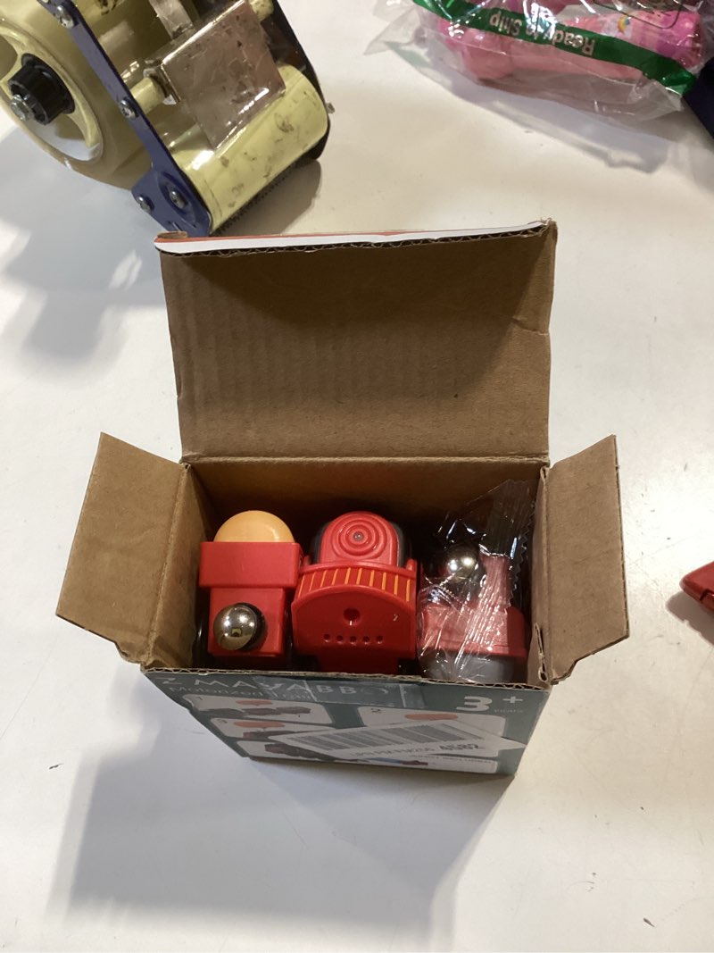 Condition photo showing Good Condition for toy train electric train set for wooden tracks, christmas motorized train toys for toddlers, battery operated train includes lights, sounds, smoke, steam train compatible with thomas, brio