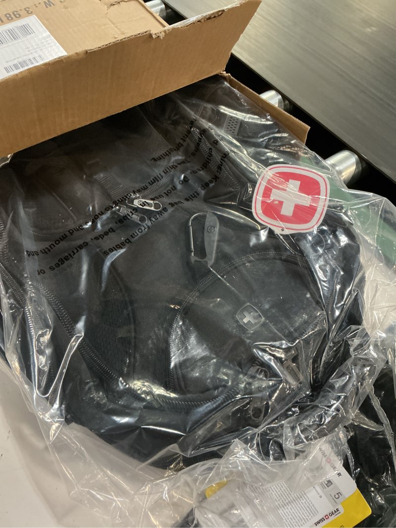 Condition photo showing New/Like New for swissgear 1900 scansmart 17” laptop backpack black/black – reflective tech backpack with scansmart compartment – multiple organizer pockets & rfid scan blocking technology 17-inch black/black