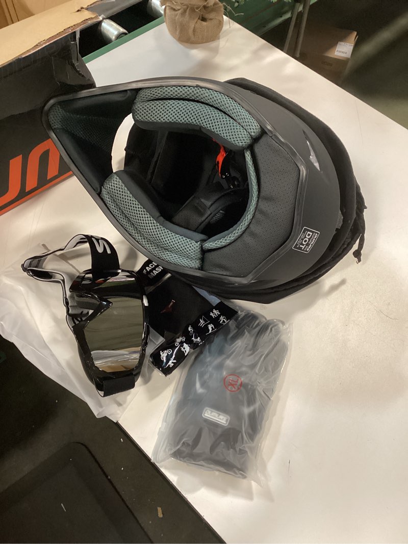 Condition photo showing New/Like New for Adult ATV Dirt Bike Helmet with Goggles Gloves & Mask Quick Release Buckle Adjustable Sun Visor Motorcycle Adult Helmet Off-Road Motocross Downhill Moped MX for Unisex-Adult Matte Black Large