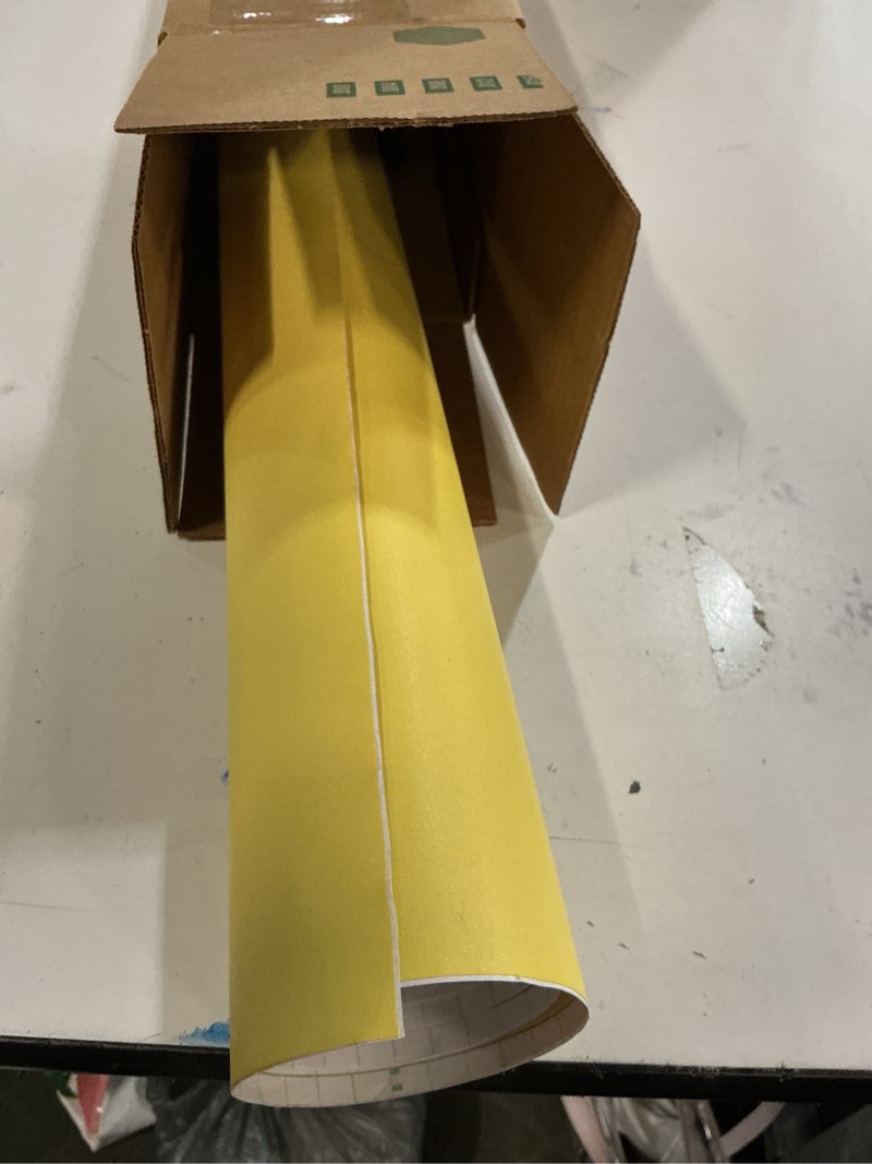 Condition photo showing As Is for FunStick 24" x 200" Matte Bright Yellow Contact Paper Solid Yellow Peel and Stick Wallpaper for Kids Bedroom Thick Self Adhesive Vinyl Removable Wall Paper Roll for Cabinet Nursery Wall Table Playroom 24" x 200" Bright Yellow