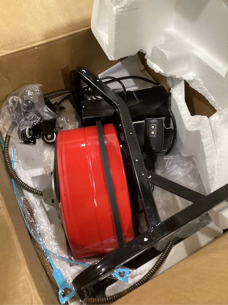 Condition photo showing As Is for VEVOR 50FT x 1/2Inch Sewer Snake Cleaning Machine on 4 Wheels Electri Drain Auger with 4 Cutters & Foot Switch for 1''-4'' Pipes, Red, Black, NOT TESTED