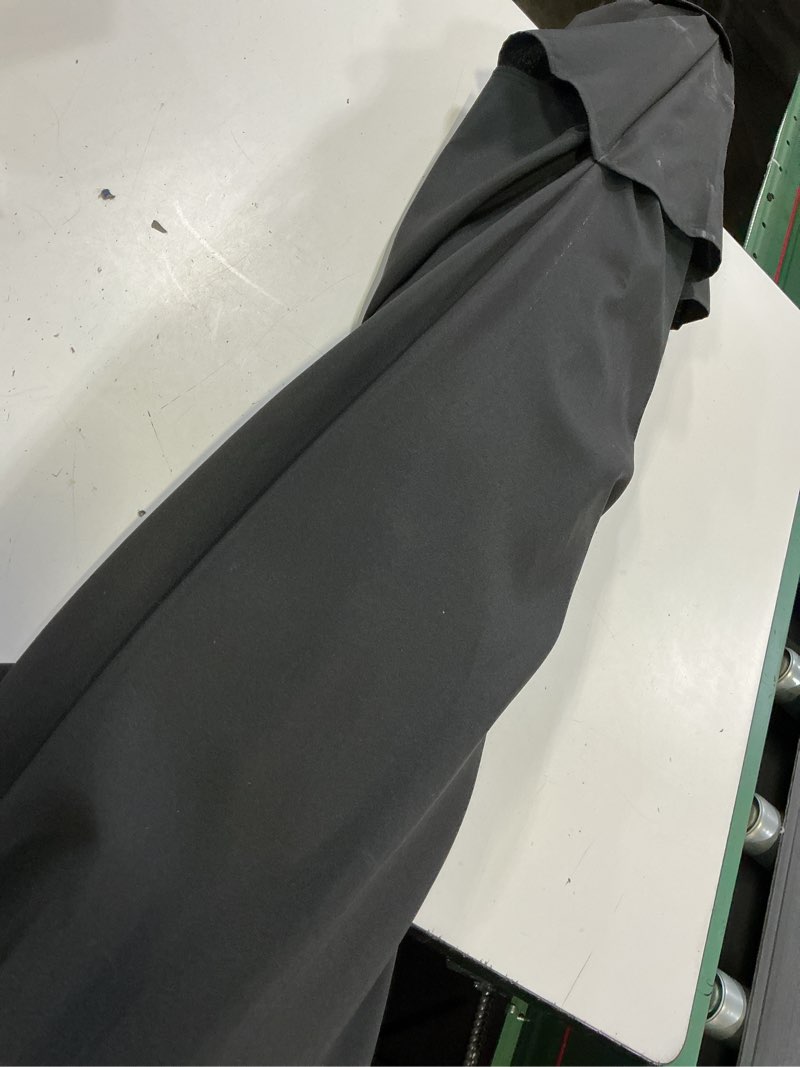 Condition photo showing As Is for style selections 7.5-feet steel black push-button tilt market patio umbrella