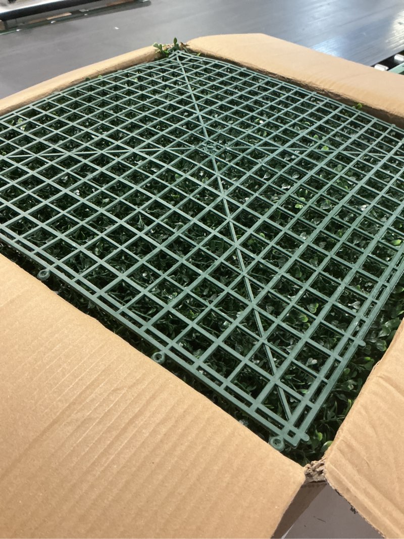 Condition photo showing Good Condition for Sunnyglade 12 Pieces 20"x 20" Artificial Boxwood Panels Topiary Hedge Plant, Privacy Hedge Screen Sun Protected Suitable for Outdoor, Indoor, Garden, Fence, Backyard and Decor (12PCS) 20in x 20in