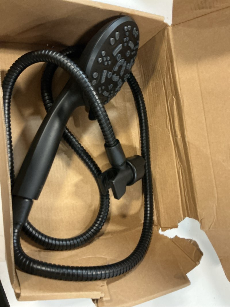 Condition photo showing As Is for cobbe 8-setting handheld shower head with high pressure shower heads - bathroom showerhead set - detachable showerhead with 5ft stainless steel hose and brass swivel bracket (matte black)