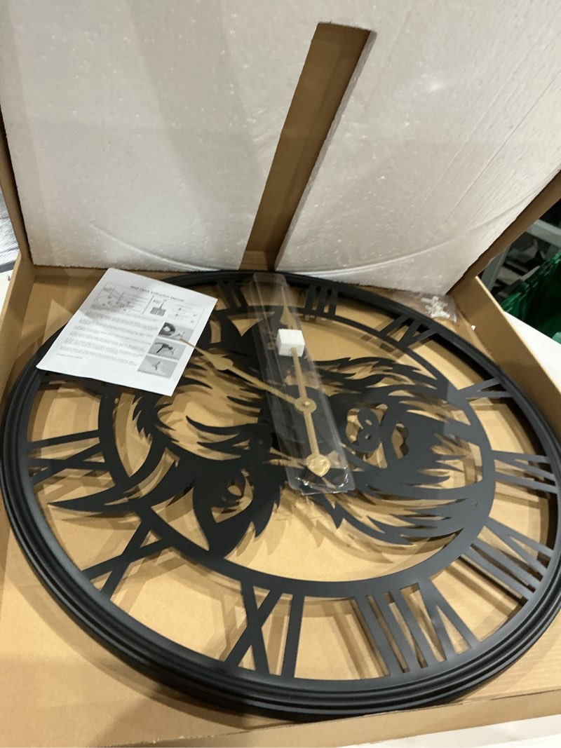 Condition photo showing Good Condition for 24inch wall clock,large wall clocks battery operated,farmhouse black metal non-ticking,wall clocks for living room decor,bedroom,kitchen(highland bull wall clock, 24 inch) bull wall clock 24 inch