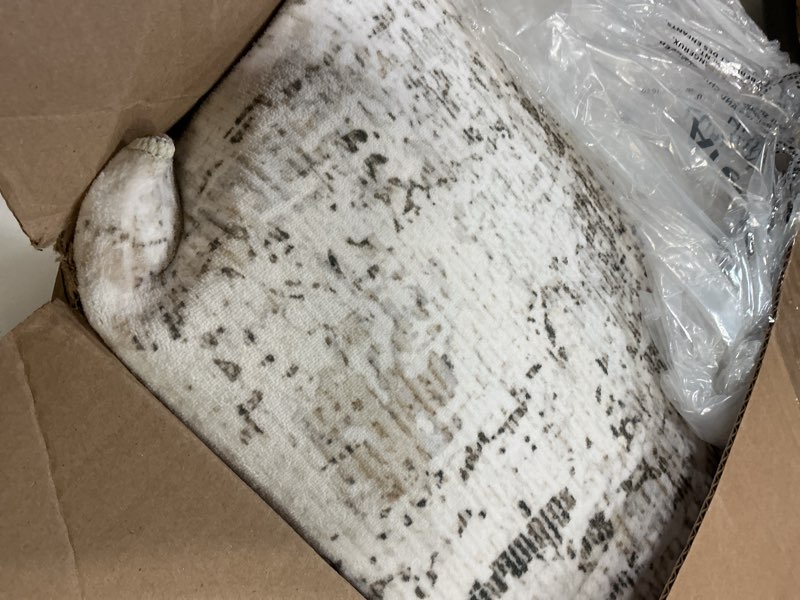 Condition photo showing Good Condition for 10x12 area rug brown grey abstract living room bedroom washable carpet neutral modern non slip soft low pile indoor large throw rug for dining room office 10' x 12' (rectangular) brown/grey