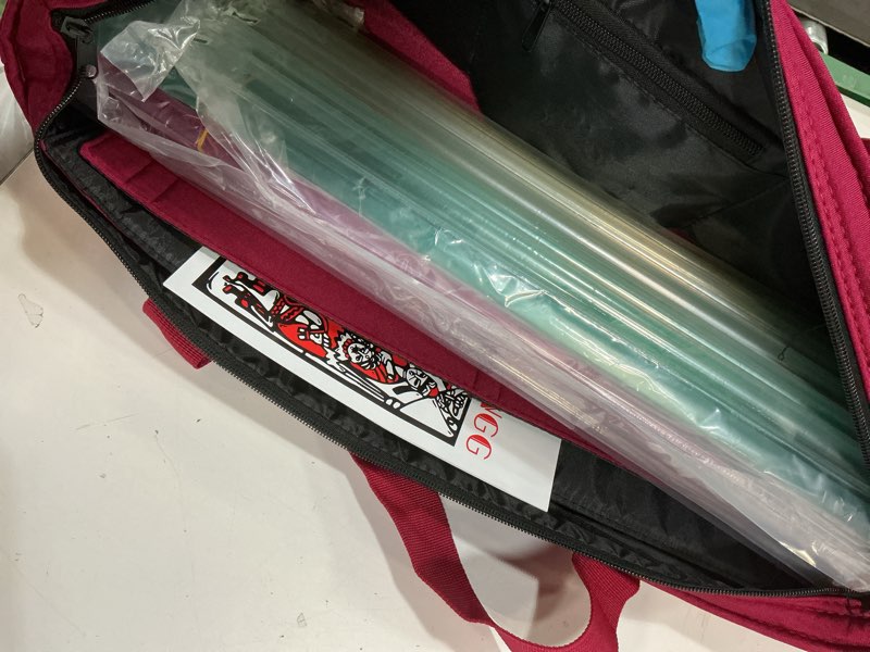 Condition photo showing Good Condition for Mose Cafolo American Mahjong Game Set, Pinky Red Carrying Bag,166 Premium White Tiles,4 Color Racks/Pushers,100 Chips,1 Wind Indicator,Western Mahjong Tiles Set,Complete Ma Jong Set