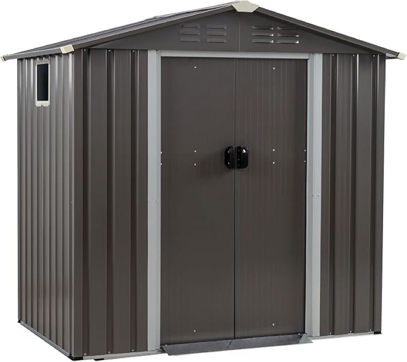 JYQAQA 6x4 FT Outdoor Garden Storage Shed,Waterproof Metal Garden Sheds with Lockable Double Door,Weather Resistant Steel Tool Storage House Shed for,Garden,Patio,Lawn Gray