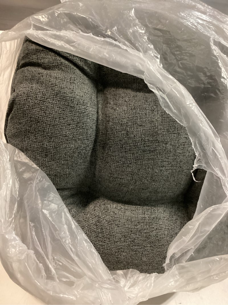 Condition photo showing As Is for downluxe Indoor Chair Cushions for Dining Chairs, Tufted Overstuffed Textured Foam Kitchen Chair Pads with Ties and Non-Slip Backing, 15.5" x 15.5" x 4", Dark Grey, 4 Pack Dark Grey 4 Count (Pack of 1)