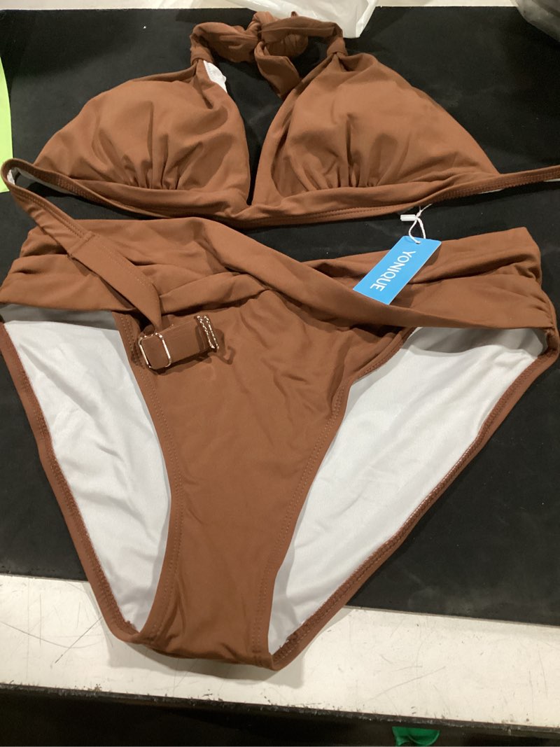 Condition photo showing New/Like New for women's bathing suit bottoms full coverage ruched bikini tankini bottom swimsuit brief medium brown