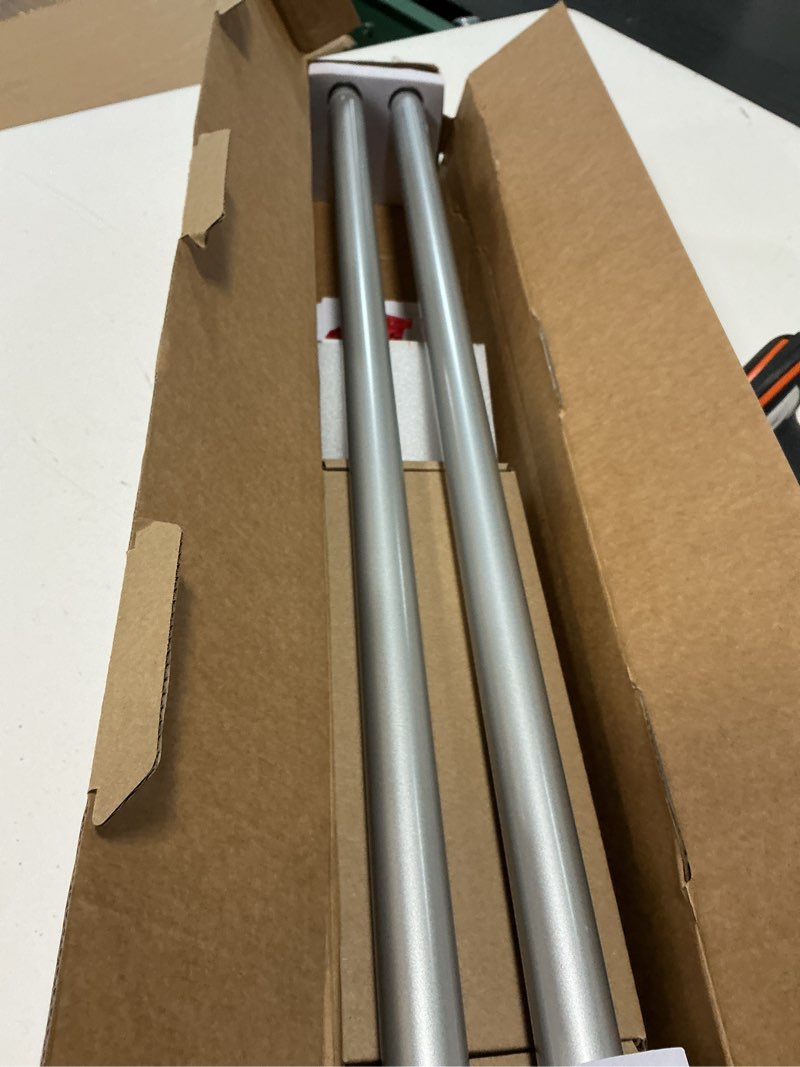 Condition photo showing New/Like New for 2 pack curtain rods, 1 inch telescoping drapery rod 28 to 48 inch (2.3 to 4ft), usfook curtain rods for windows 16 to 44 inches, silver translucent finials 28-48"(2 pack) silver