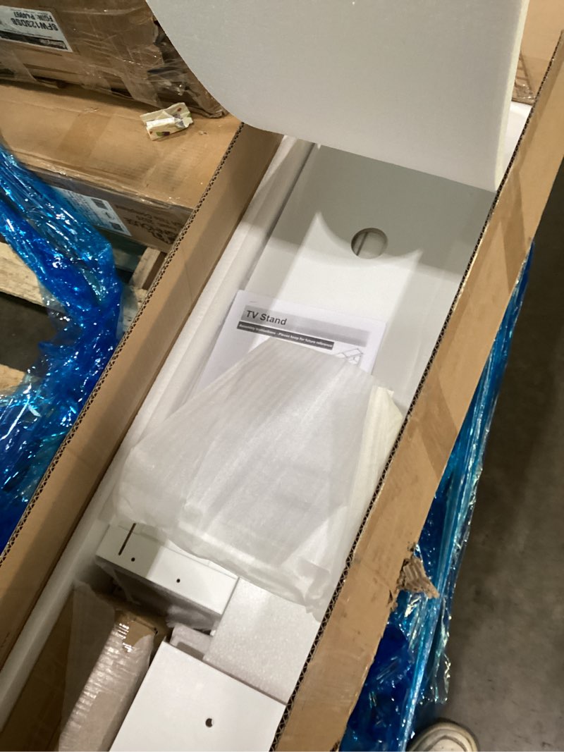 Condition photo showing As Is for *incomplete* Merax 102.3 Inch Wide Rustic TV Stand with 6 Drawers & Adjustable Shelves, Large Media Console for TVs up to 75", Farmhouse Entertainment Center, Modern Bookshelves Wall Unit, White