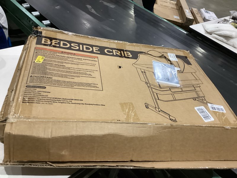 Condition photo showing As Is for Baby Bassinet, 3 in 1 Bedside Bassinets for Baby, Bassinet Bedside Sleeper with Wheels, Adjustable Height with Rocking Mode, Breathable Mesh, Storage Basket, Easy Assemble & Folding (Dark Gray)