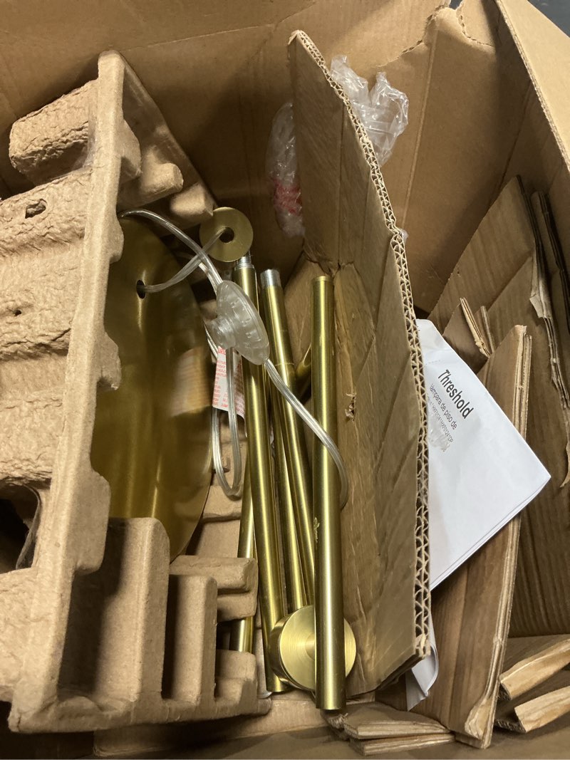 Condition photo showing As Is for (missing glass)  brass floor lamp with glass shade - threshold™: modern standing light, etl listed, metal body