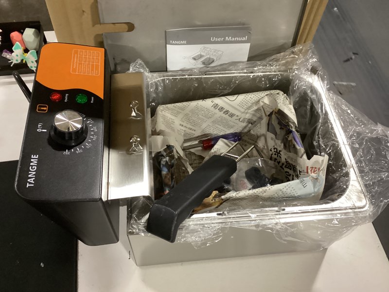 Condition photo showing As Is for tangme commercial deep fryer, 1700w electric countertop fryer 10.35qt with 6.35qt baskets stainless steel oil fryer with temperature limiter for home kitchen and restaurant 6l