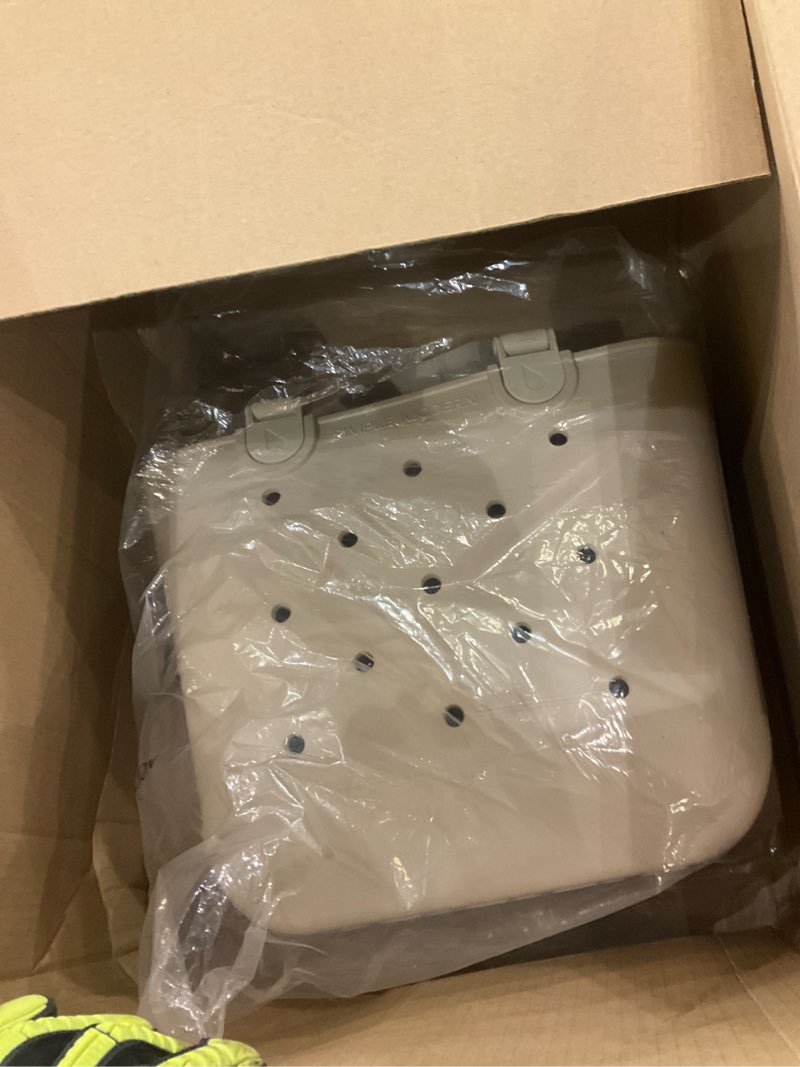 Condition photo showing As Is for Simple Modern Medium Beach Bag | Waterproof Getaway Rubber Tote with Zipper Pocket for Travel, Pool, Boat, Groceries, Sports | Almond Birch Medium -Almond Birch