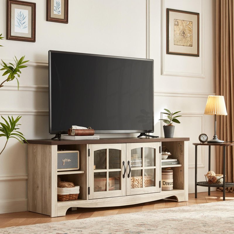 POSSIBLE MISSING PARTS AS IS!  linsy home tv stand washed grey and brown 71.25”19.66”7.08” in