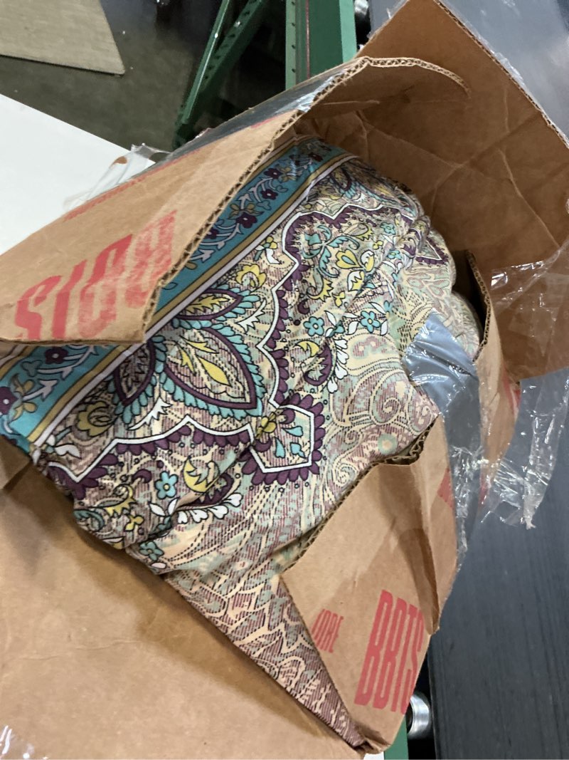 Condition photo showing As Is for Cottolester Boho Comforter Set Queen Size 8 Piece Bed in a Bag Bohemian Striped Bedding Quilt Set Aqua Paisley Floral Comforter and Sheet Set,Soft Microfiber Complete Bedding Sets for All Season Queen Aqua