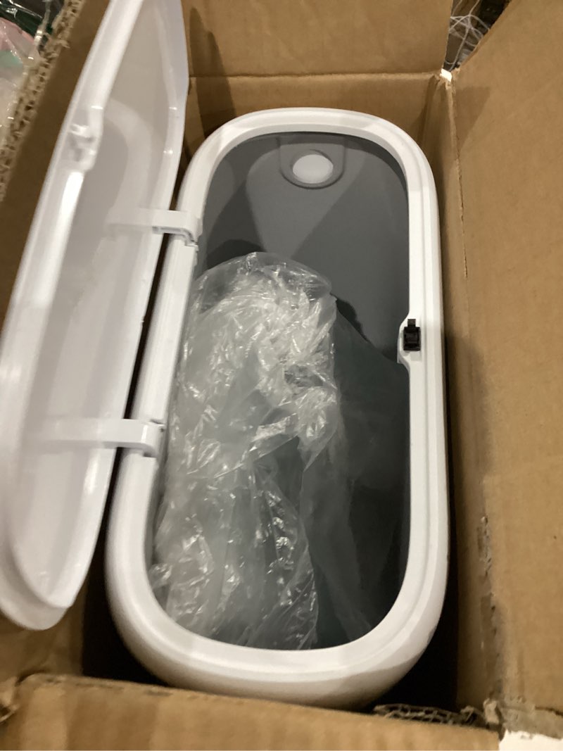 Condition photo showing As Is for Small Bathroom Trash Can with Lid, 3 Gallon Slim Garbage Bin with Pop-Up Lid & Air-Pressure Bag Lock, Mini Waste Basket for Bathroom, Bedroom, Kitchen, Office, Rv, White - Includes 75 Bags (5 Rolls)