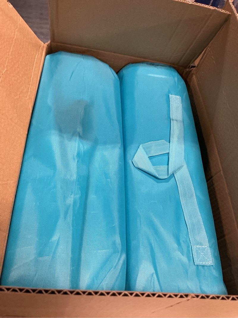 Condition photo showing Good Condition for 2 pack foldable poolside beach chairs with carrying bag, folding seat for edge of pool provide back support pool loungers, camping, picnic, and outdoor sunbathing light blue