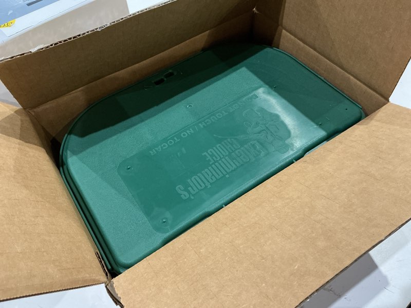 Condition photo showing As Is for exterminators choice large rat bait station box with 1 key - plastic, green heavy-duty weather-resistant outdoor bait station - discreet green box with lockable holder