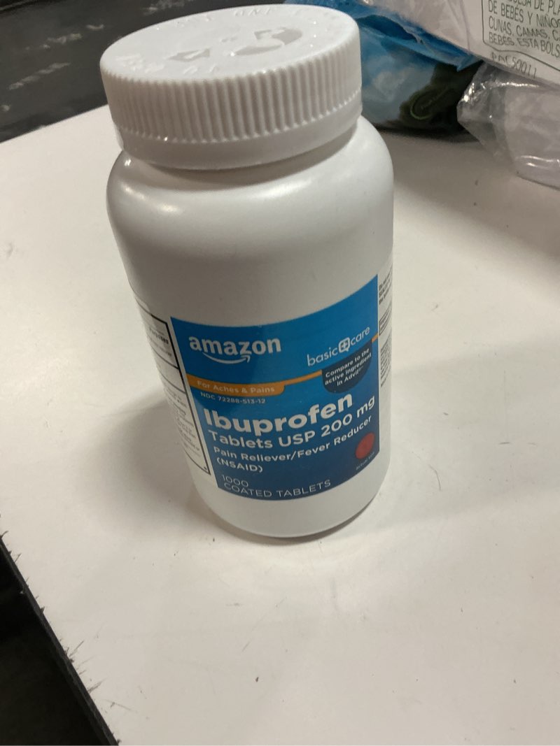 Condition photo showing New/Like New for (Exp 2027)Amazon Basic Care Ibuprofen Tablets, Fever Reducer and Pain Relief from Body Aches, Headache, Arthritis and More, 1000 Count (Packaging may vary)
