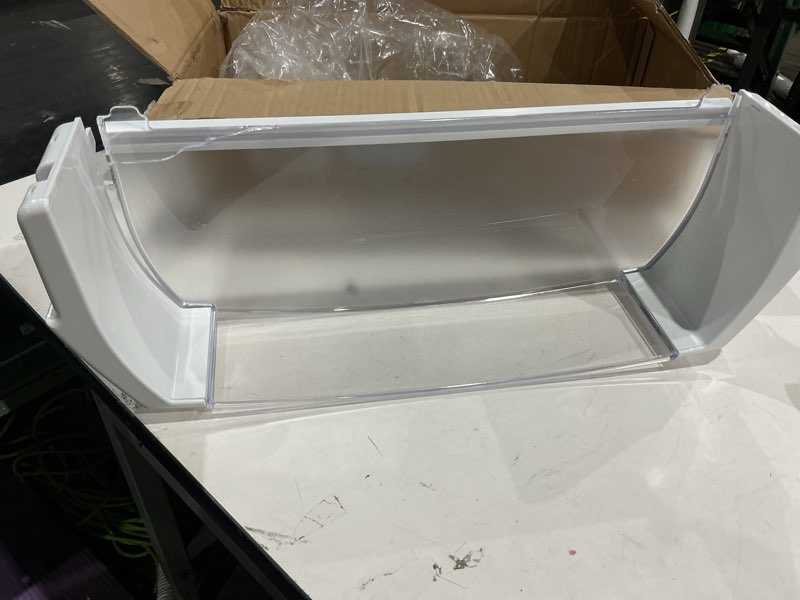 Condition photo showing As Is for wr71x25602 refrigerator door shelf bin compatible with ge refrigerator parts shelf, wr71x25602 door bin replace parts wr71x10410 ps11721935 ap5985814 fridge left door bin