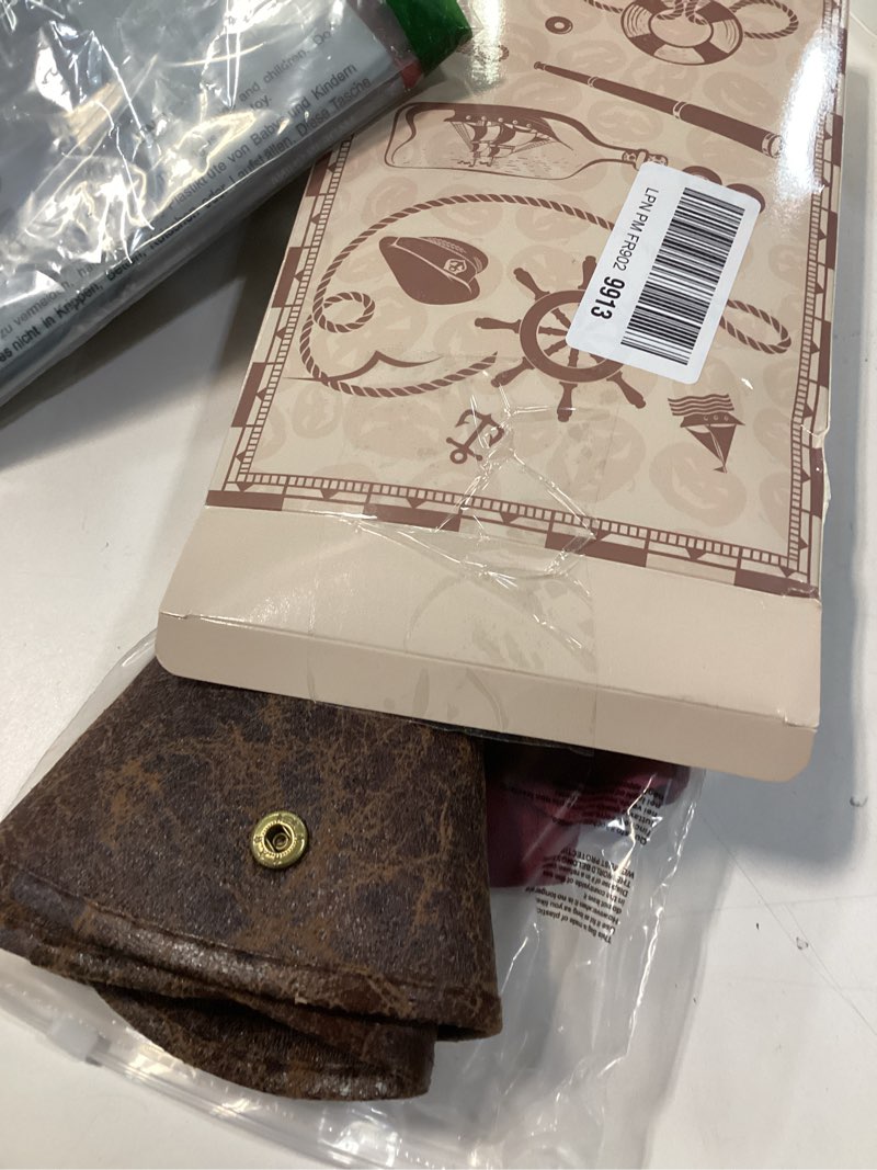 Condition photo showing Good Condition for Pirate Hat and Accessories Set with Eye Patch Necklace Sash Leather Bracelets for Men Women Pirate Costume Halloween Cosplay Renaissance Outfit