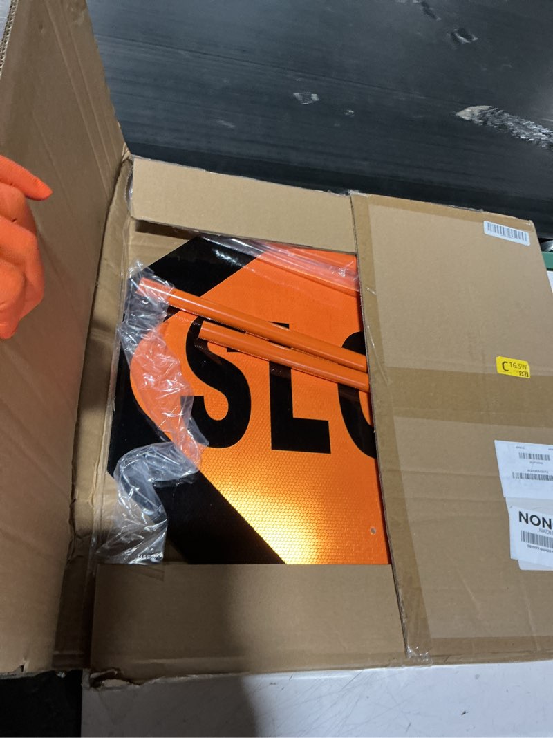 Condition photo showing Good Condition for kanayu double sided stop/slow paddle signs reflective stop slow sign flagger with telescopic pole handheld crossing guard paddle for road traffic construction(2 pcs,red,60 inch) 60 inch red 2