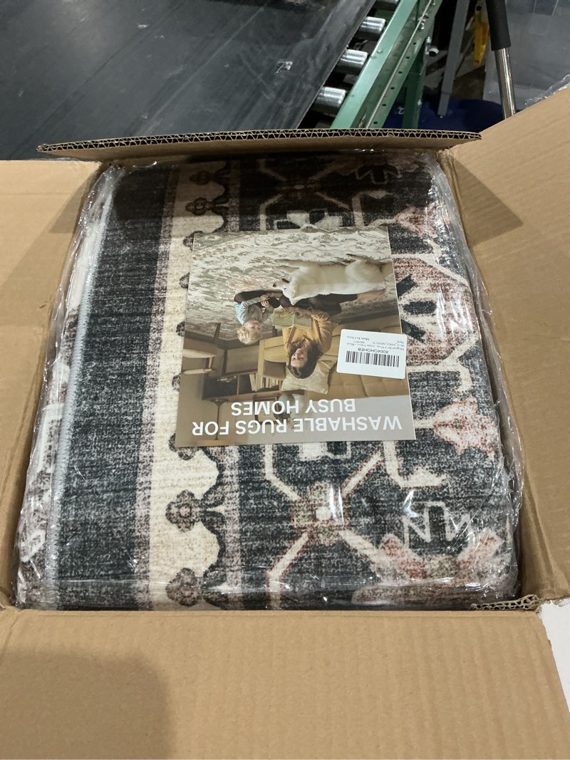 Condition photo showing New/Like New for 9x12 vintage area rug: washable neutral soft non slip thin large floor carpet for living room bedroom kitchen dining room home office farmhouse indoor - black black 9' x 12' (rectangular)