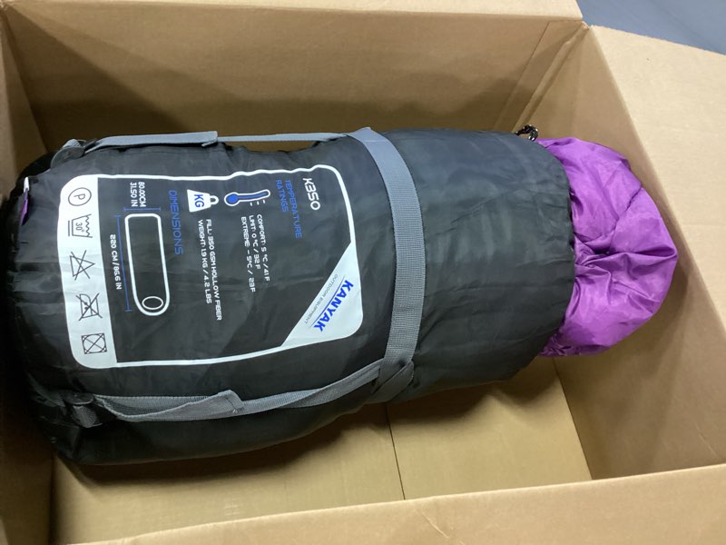 Condition photo showing As Is for Camping Sleeping Bag, 32? Sleeping Bags for Adults Kids Teens Cold Weather Warm Sleeping Bag Winter for 3-4 Season Camping, Camping Gear Equipment, Traveling, and Outdoors Dark Purple & Light Purple
