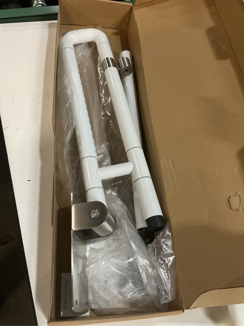 Condition photo showing Good Condition for modunful upgraded handicap grab bar for bathroom, flip up toilet hand rail for elderly, disabled, pregnant, 23.6 inch, white, textured finish, stainless steel 23.6 inch - t white toilet