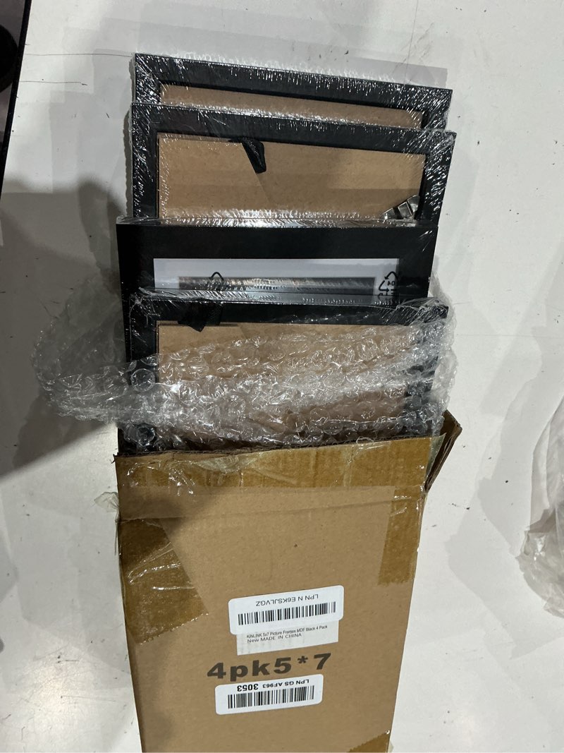 Condition photo showing New/Like New for kinlink 5x7 picture frame black set of 4, wooden photo frames matted 4x6 with plexiglass for 4x6 with mat or 5x7 without mat for table and wall display black 5x7