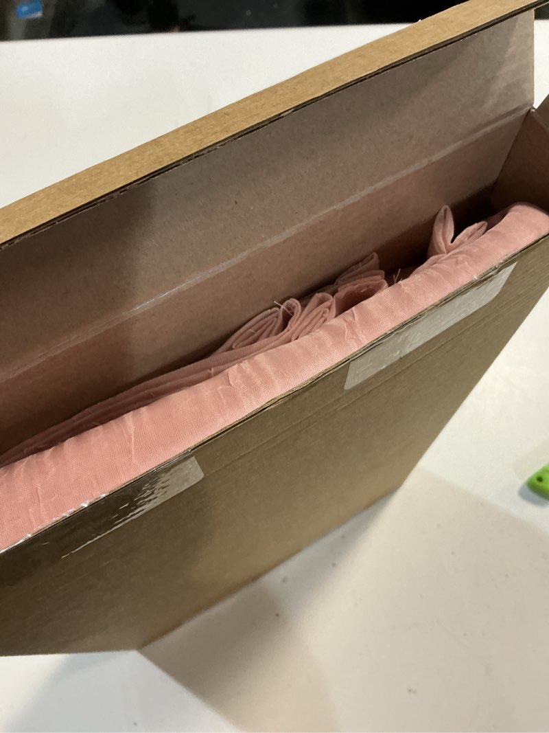 Condition photo showing New/Like New for ovzme crushed blush pink sheer curtain 63 inch length for windows 2 panels set, light filtering soft fabric pinch pleated curtains for living room bedroom, elegant sheer window drapes, 42wx63l inches 42"w x 63"l (pack of 2) blush pink